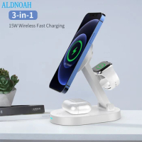 15W 3 in 1 Magnetic Wireless Foldable Charger Stand For iPhone 13 12 Pro Max Mini Airpods Pro Apple iWatch 7 6 5 4 Fast Charging