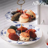 【英國Aynsley】紅玫瑰／藍玫瑰 骨瓷雙層甜點盤(2款任選) 喬遷禮 入厝禮 母親節