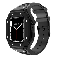 Silicone Strap with Metal Case for Apple Watch Series 9 45mm Band Series 8 45mm Bands Series 7/6/5/4 SE Bracelet 44mm Cover