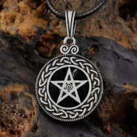 LangHong 1pcs Pewter Norse Vikings Pendant Necklace Celttic knot Pentagram Pentacle Star Pewter Wicca Pendant Necklace