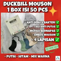 Masker Duckbill MOUSON 4 ply Original+Emboss MOUSON+1 Box isi 50 pcs+TaliKuat dan Nyaman dipakai+ HI