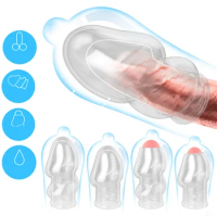 Transparent Male Glans Penis Sleeve Dick Extensions Delay Ejaculation Reusable Condoms Spray Massager Sex Toys for Men