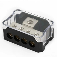 Power Distribution Block 1x4GA IN (in), 4x8GA OUT (out), 4 Ways Car Audio Splitter Amp Distribution Connecting Block