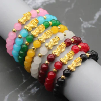 Feng Shui Colorful Crystal Stone Beaded Bracelet Men Women Unisex Pixiu Bring Good Luck Wealth Wristband Bracelets Lucky Jewelry