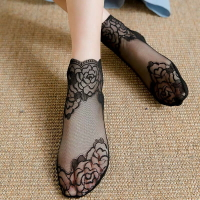 【3-5雙】春夏秋蕾絲花邊絲襪短襪子女中筒船襪網紗襪套