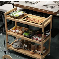 木製儲物小推車置物架（簡易平板置物架3-70【帶輪】）