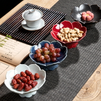中式茶點盤高腳禪意糕點盤陶瓷供佛點心果盤可瀝水干果盤訂婚擺盤
