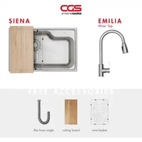 Paket Promo: CGS Siena Kitchen Sink + Kran Air CGS Emilia Stainless Steel