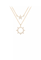 SOEOES 925 純銀鍍金時尚創意太陽星雙層吊墜配方晶鋯石和項鍊