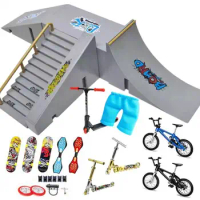 Mini Finger Skateboards Skate Ramp Parts Set Finger Bike Bicycle Skateboard Toys Fidget Roller For Adult Kids Stress Relief Toys