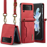Drop Protection Wallet Case for Samsung Galaxy Z Flip5 5G Flip3 Flip 5 Flip4 Flip 4 3 Zflip5 Card Pocket Leather Phone Strap Bag