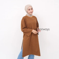 PROMO COTTONWAYS | TUNIC STRIPE OVERSIZED | Atasan Tunik Wanita Muslimah untuk Ramadhan dan Hari Ray
