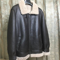 Sheepskin Sherling Winter Mens B3 Flight Jacket Real Fur Leather Coat Brown Genuine Leather Jackets for Men 5XL