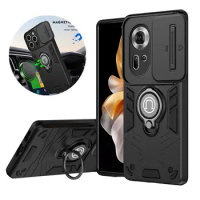 Slide Camera Protect Shockproof Armor Phone Cases For OPPO Reno 11 Reno11 Pro Magnetic Ring Stand Holder Cover