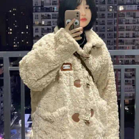 2023 New Mid Length Fur Fur Coat for Women's Winter Warm Environmental Protection Plus Cotton Thickened Lamb Hair Coat Fur Coat