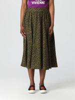 Womens Leopard Print ALine Midi Skirt in Green