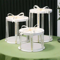5sets Round Transparent Cake Box For Packaging 6inch/8inch Baking Cake Packing Boxes Wedding Birthday Party Decoration
