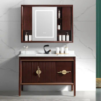 Wooden Solid Wood Bathroom Cabinet Smart Mirror Cabinet Hand Washing Washbasin Cabinet