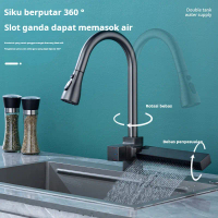 Keran Dapur Tembaga Utuh - 2 Mode (Air Terjun & Semprotan Tertarik) - Keran Panas Dingin dengan Sela