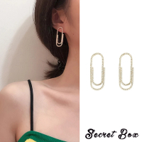 【SECRET BOX】韓國設計925銀針輕奢華麗水鑽迴紋針造型耳環