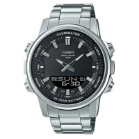 CASIO 卡西歐 雙顯錶 不鏽鋼錶帶 LED燈 十年電力 防水50米 AMW-880D(AMW-880D-1A)