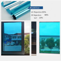 HOHOFILM 30m/60m Roll Blue&amp;Silver Mirrored Window Film House Decor One Way Mirror Glass Sticker Window Tint UV Proof