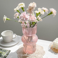 簡約中古玻璃花瓶家居擺件水培鮮花插花桌面粉色 全館免運