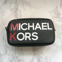 美國百分百【全新真品】Michael Kors 包包 兩層相機包 logo 牛皮皮革 方形 MK 女 黑色 AB98
