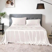 100% Silk Sheet Set, 7A+ Silk Sheet Set Soft Breathable Luxury Bedding (1 Flat Sheet 1 Fitted 2 Pillow Shams) King White