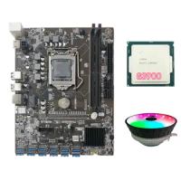 B250C Mining Motherboard with RGB Cooling Fan+G3900 CPU 12 PCIE to USB3.0 GPU Slot LGA1151 Support DDR4 RAM for BTC