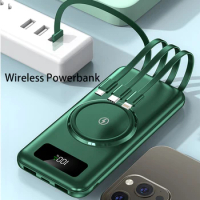 Qi Wireless Power Bank Portable Charger 30000mAh Powerbank Built in Cable External Spare Battery pack for iPhone Xiaomi Samsung