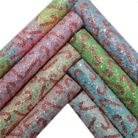 Christmas Crutches Printed Chunky Glitter Faux Vinyl Fabric with Felt Backing Glitter Leather Sheets Bows DIY 21X29CM GM2334A