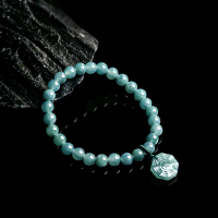 Gelang wanita dari nefrit semula jadi berwarna biru air “gossip”, 7 mm, 28 manik