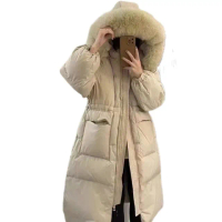 【米蘭精品】現貨+預購 真羽絨90%鴨絨羽絨外套(甜美收腰白鴨絨抗寒大毛領女夾克2色74jx70)