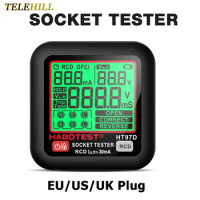HT97 Digital Socket Tester Smart Voltage Detector RCD GFCI Voltage Test 48-250V EU US UK Plug Large LCD Display Socket Tester
