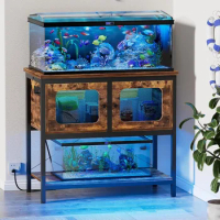 40 Gallon Fish Tank Stand with Magic Power Outlets and Smart LED Lights, Aquarium Stand with Storage Cabinet