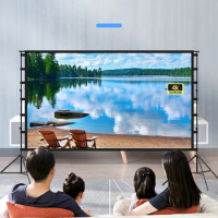 16:9 HD Display Foldable Portable 4K Projector Screen with Stand 120inch Movie Video Projection Screen Indoor Outdoor Curtain