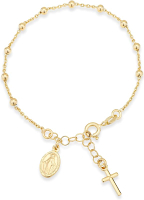 Miabella 18K Gold Over Sterling Silver Italian Rosary Cross Bead Charm Link Chain Bracelet for Women