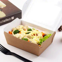 3 Size Kraft Paper Salad Box Disposable Water Proof Takeaway Lunch Fruit Box Camping Supplies Dinnerware Wholesale