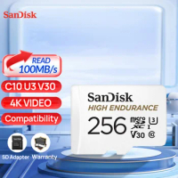 SanDisk HIGH ENDURANCE Micro SD Memory Card C10 U3 V30 4K HD 32GB 64G 128G 256G for Security Camera Dash Cam Monitoring