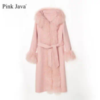 Pink Java QC21029 women fashion wool coat cashmere long coats winter real mongolia sheep fur coat
