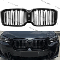 1 x Black Front Bumper Double Line Grille Cover For BMW X3 X4 G01 G02 2022 Advance Version