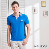 【NAUTICA】立體修身條紋領短袖POLO衫(寶藍)