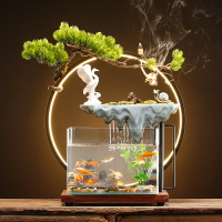 創意中式假山噴泉招財玻璃魚缸辦公室客廳玄關循環流水擺件禮品