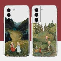 Clear Case For Samsung Galaxy S22 S21 S20 FE S10 NOTE 10 A12 A11 A10 J7 PLUS ULTRA 5G Case Lovely Scenery Girl Mountain Cartoon