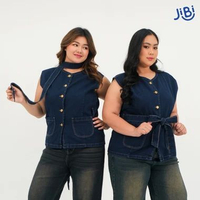 JIBI | Belted Denim Vest - Vest Denim - Atasan Denim L