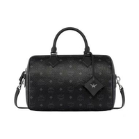 MCM Medium Ella Boston Bag in Visetos Black Shw Black