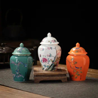 Vintage Ceramic Jar Chinese Style Decorative Crafts with Lid Vase Porcelain Jars Celadon Vase Storage Candy Tea Pots Home Decor