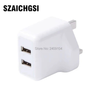 SZAICHGSI USB Wall Travel UK Plug Charger 3.1A Adapter 2 Port 3 Pin Mains Universal Travel USB Charger wholesale 100pcs/lot