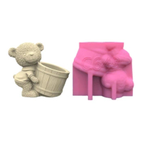 M2EA Bucket Bear Silicone Mould for Flower Pots Vase Mold Concrete Cement Epoxy Resin